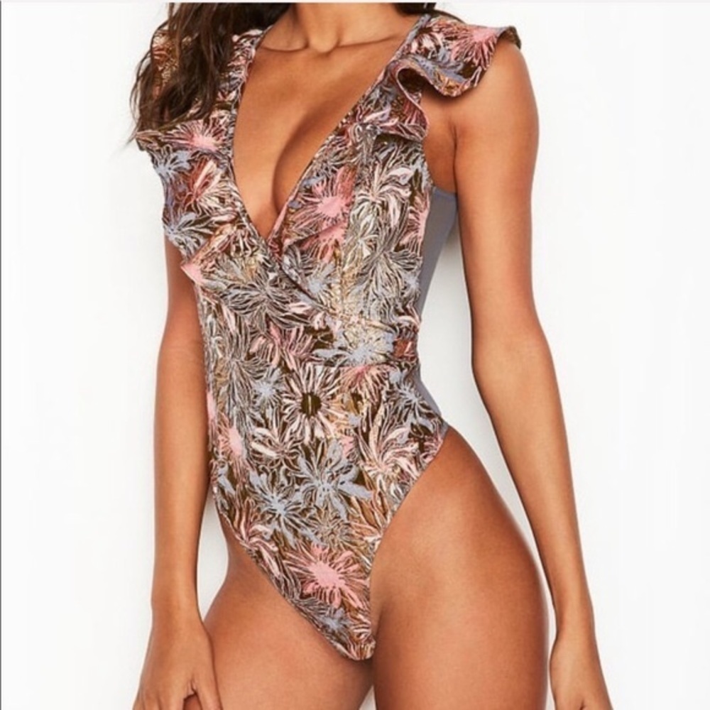 Victoria’s Secret Shine Brocade Ruffle Bodysuit XS